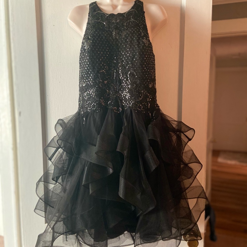 Women’s Formal short black ball gown lace tulle Sz 12 prom cocktail dress